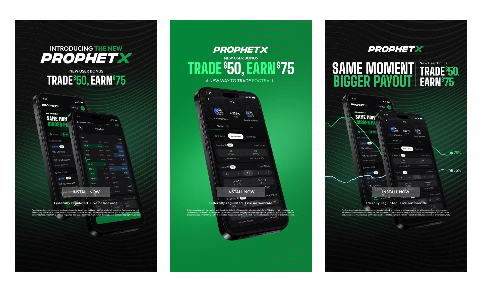 ProphetX paid social hero creative, Introducing the New ProphetX and Same Moment Bigger Payout